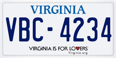 VA license plate VBC4234
