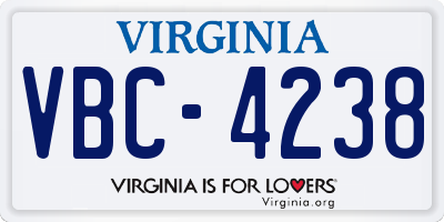 VA license plate VBC4238
