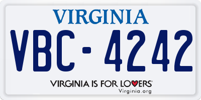 VA license plate VBC4242
