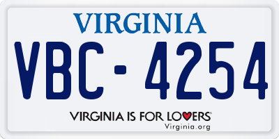 VA license plate VBC4254