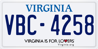 VA license plate VBC4258