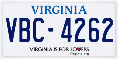 VA license plate VBC4262