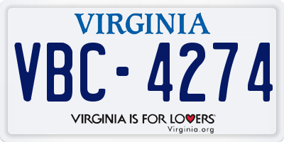 VA license plate VBC4274