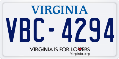 VA license plate VBC4294