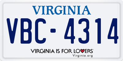 VA license plate VBC4314