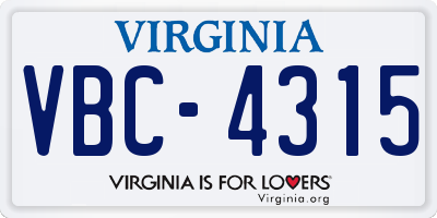 VA license plate VBC4315