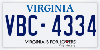 VA license plate VBC4334