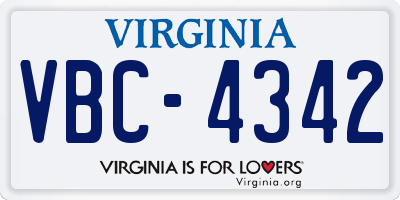 VA license plate VBC4342