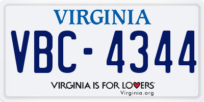 VA license plate VBC4344