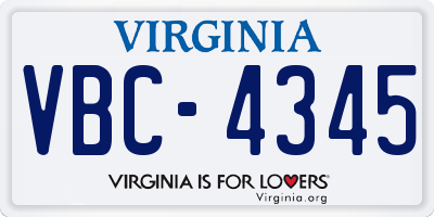 VA license plate VBC4345