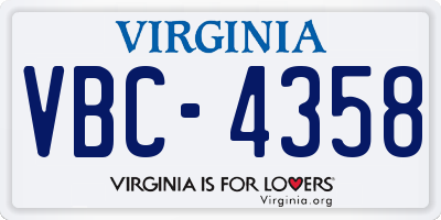 VA license plate VBC4358