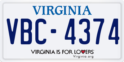 VA license plate VBC4374