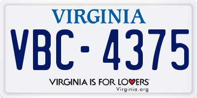 VA license plate VBC4375