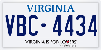 VA license plate VBC4434
