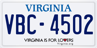 VA license plate VBC4502