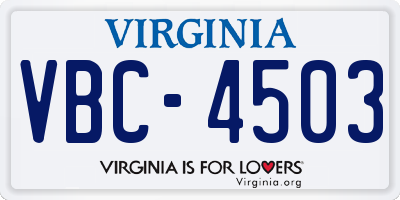 VA license plate VBC4503