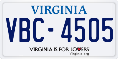 VA license plate VBC4505