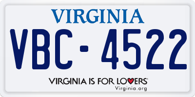 VA license plate VBC4522