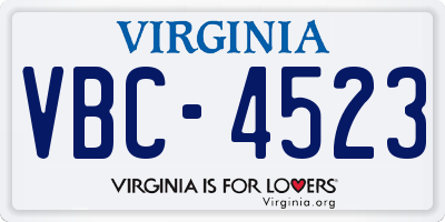 VA license plate VBC4523