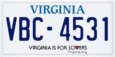 VA license plate VBC4531