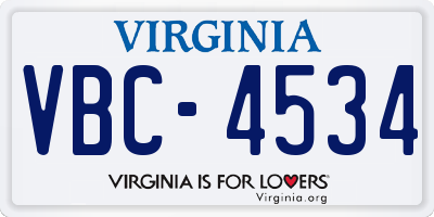 VA license plate VBC4534