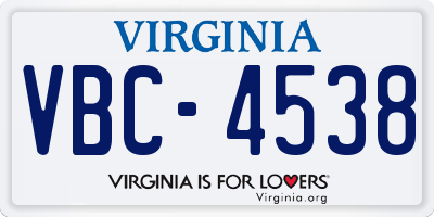 VA license plate VBC4538