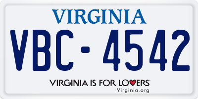 VA license plate VBC4542