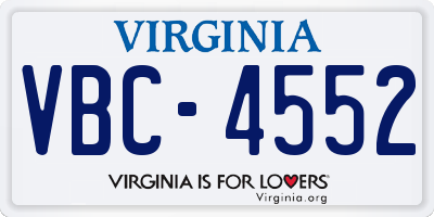 VA license plate VBC4552