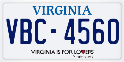 VA license plate VBC4560