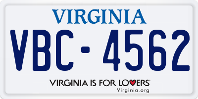 VA license plate VBC4562