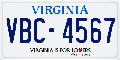 VA license plate VBC4567