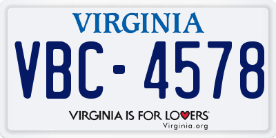 VA license plate VBC4578