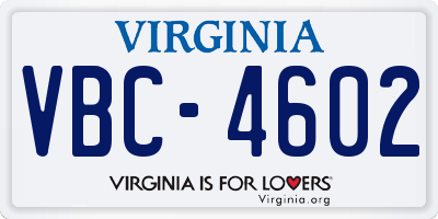 VA license plate VBC4602