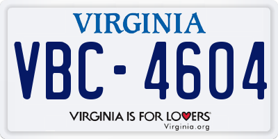 VA license plate VBC4604