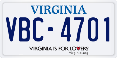 VA license plate VBC4701