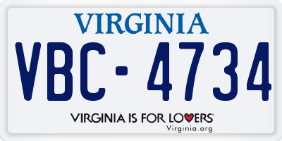 VA license plate VBC4734