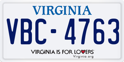 VA license plate VBC4763