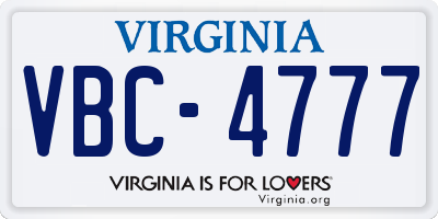 VA license plate VBC4777