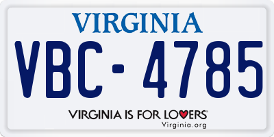 VA license plate VBC4785