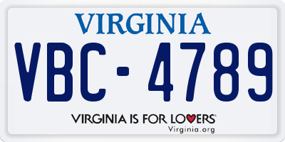 VA license plate VBC4789