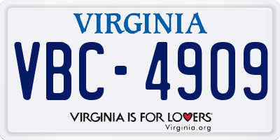 VA license plate VBC4909