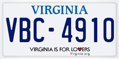 VA license plate VBC4910