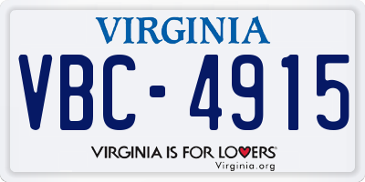 VA license plate VBC4915