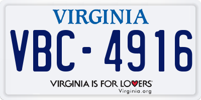 VA license plate VBC4916