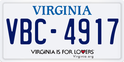 VA license plate VBC4917