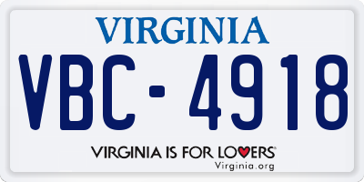 VA license plate VBC4918