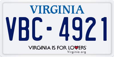 VA license plate VBC4921