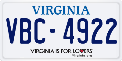 VA license plate VBC4922