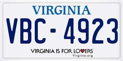 VA license plate VBC4923