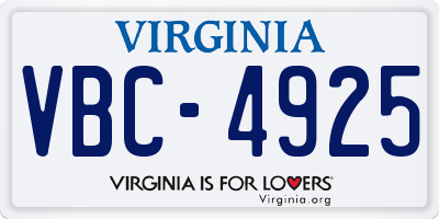 VA license plate VBC4925